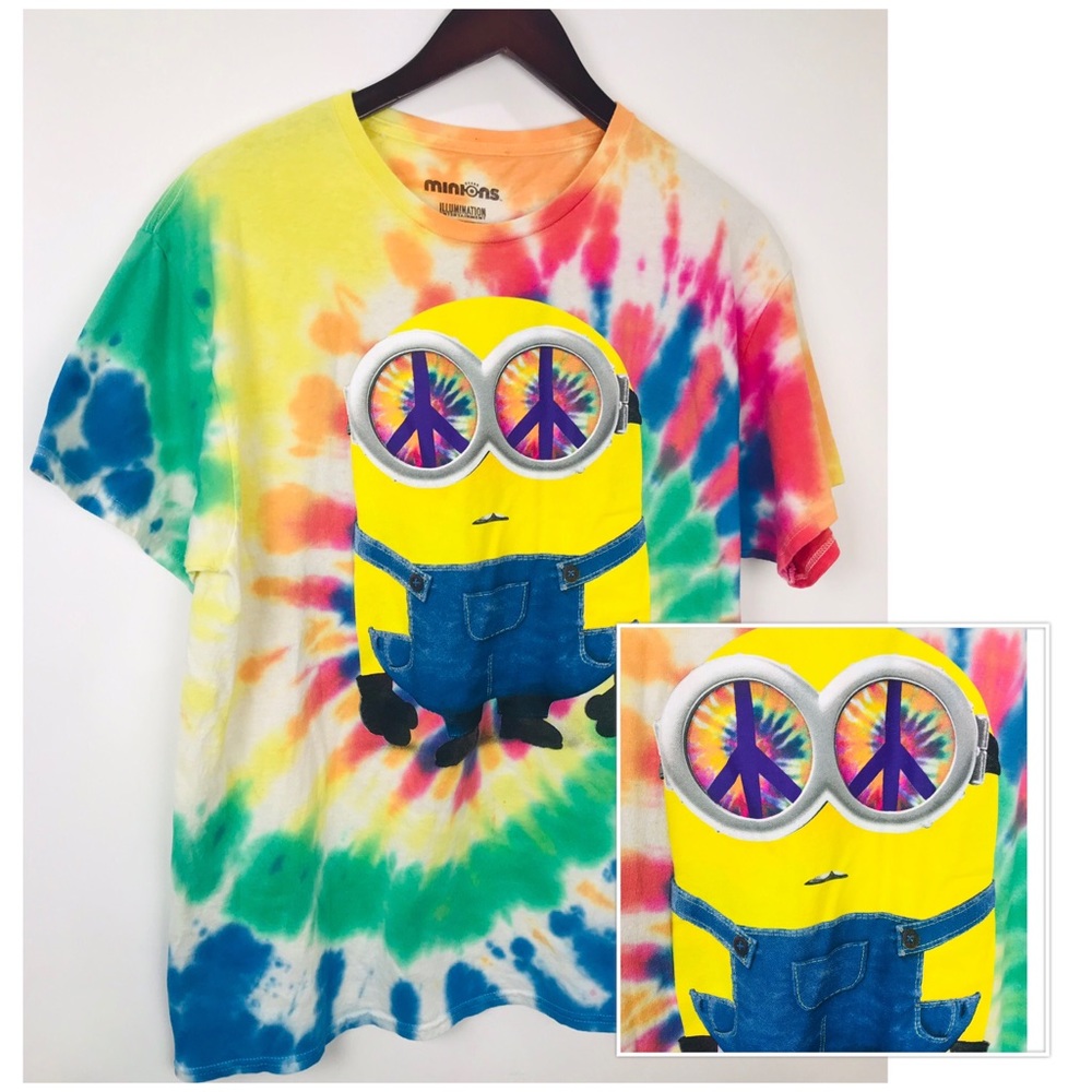 Minions Mens T-shirt Sz L Tie Dye Hippie Hipster